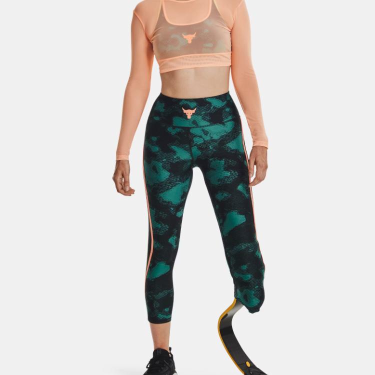Under Armour Project Rock Printed Compression Capri Pants Women Bottoms Teal 1377954-722