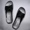 Genuine Leather Men's Slippers Non-Slip Anti-Odor Beach Shoes Size 45 Comfortable Soft Sole Casual Slides