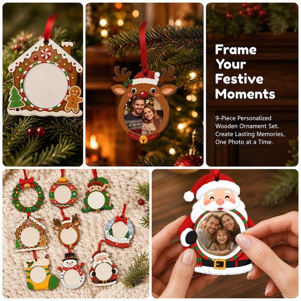 Flat Design Wooden Picture Ornament Hanging Rope DIY Pendant Decoration  For Family Gift