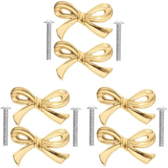 DOITOOL Brass Bow Shape Cabinets Knobs Gold Drawer Pulls Decorative Bow Knobs Cupboard Pull Handles for Home Kitchen Cabinet Hardware Cupboard