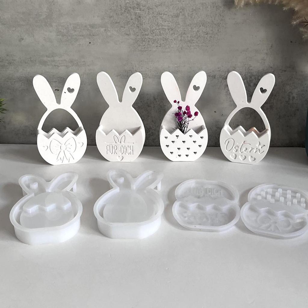 DIY Easter Rabbit Egg Flower Basket Silicone Mold Wall Pendant Plaster Drip Mold for Home Easter Party Decoration