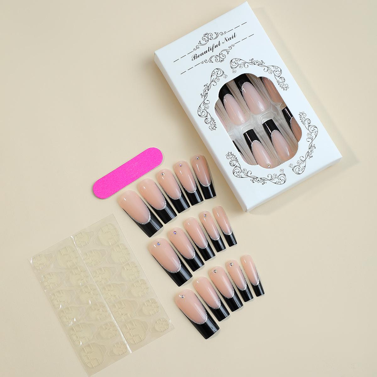 

Носимые накладные ногти во французском стиле с блестками-стразами, съемное крепление