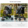 Dog Buggy Pet Stroller, Foldable, Rain Cover, 2 Safety Leashes, 83cm x 55cm x 101cm, Gray + Black
