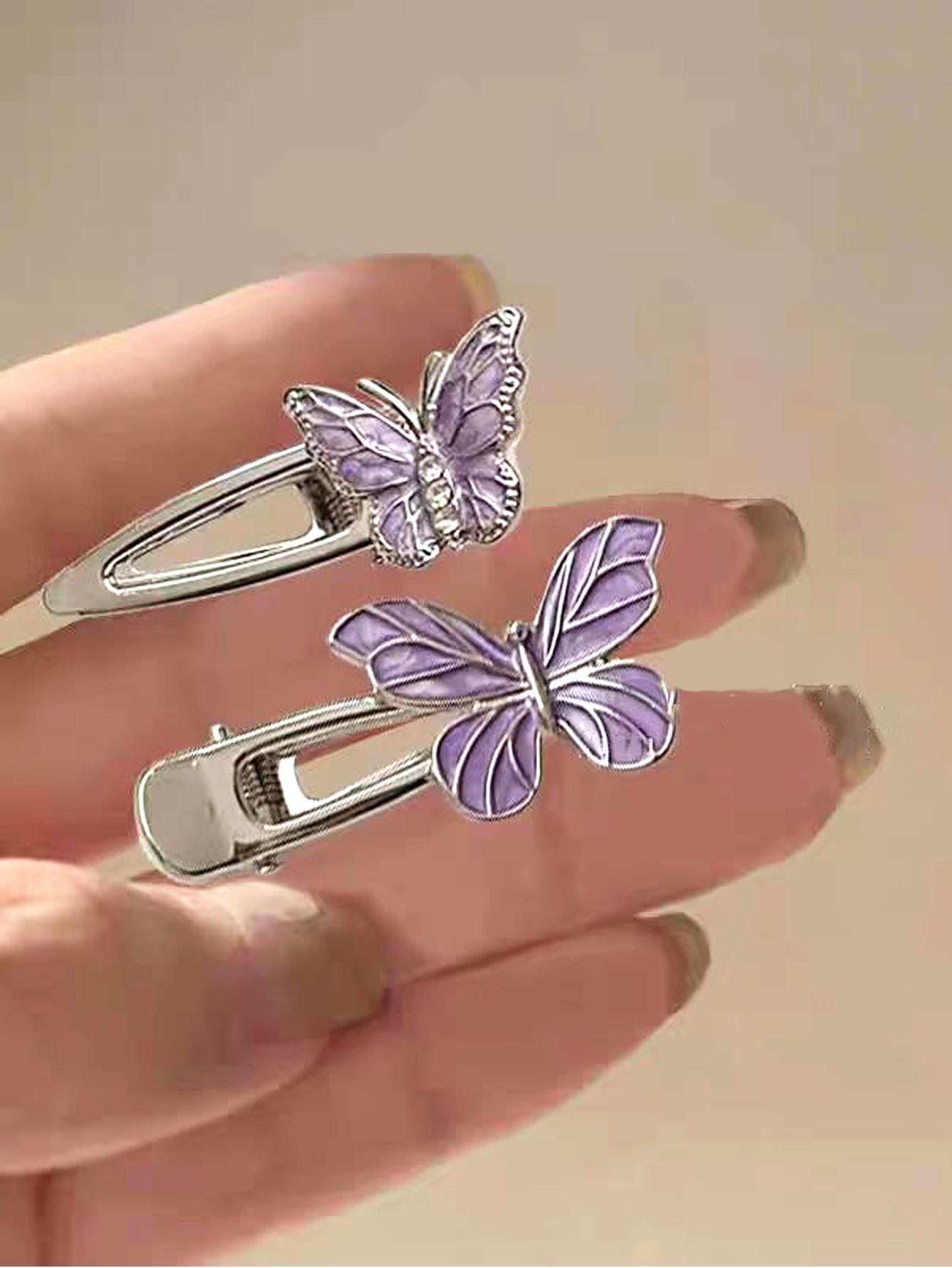 

2 шт. Модные милые фиолетовые заколки-бабочки для волос для женщин и девочек, аксессуары для волос
