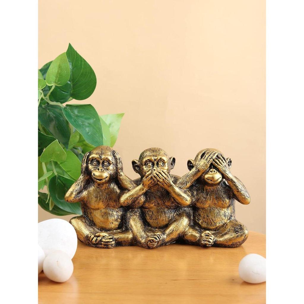 Polyresin Three Wise Monkeys Statue Showpiece for Home Decor Decoration and Gifting