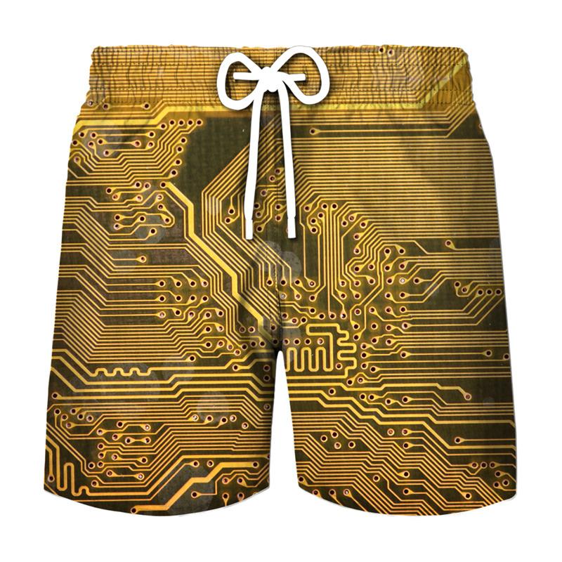 3D Printing Electronic Chip Short Pants Men Summer Beach Shorts Cool Street Circuit Board Graphic Swimsuit Gym Surf Swim Trunks