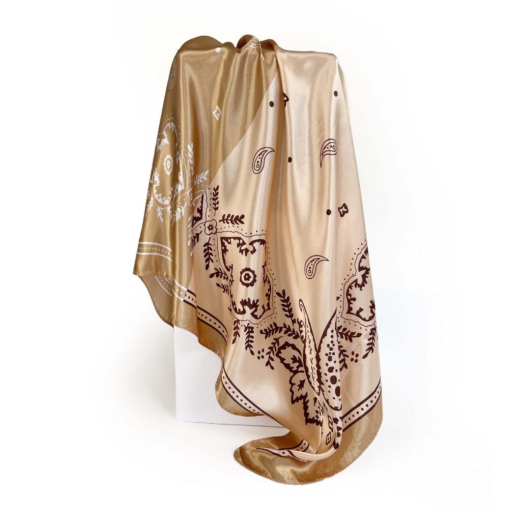 90cm Silk Scarf Women's Satin Large Square Scarf Silk Satin Shawl Cashew Print Turban Scarf