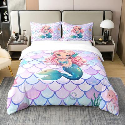 Beautiful Mermaid Bed Duvet Cover Suitable For Children Boys Girls Mermaid Princess Bed Quilt Cover Warm Comfortable Breathable