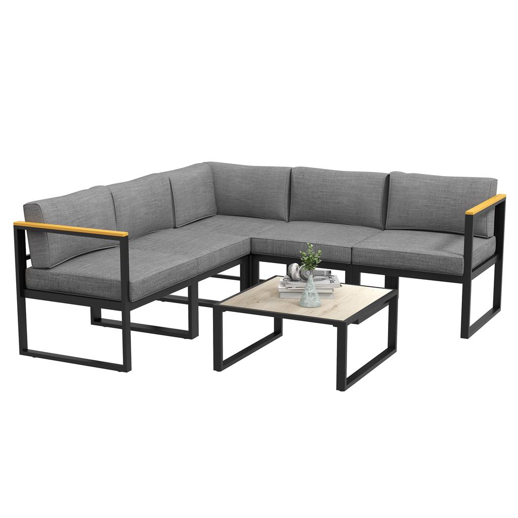 Venkovní rohová zahradní lounge sestava Moderní design 6 dílů pro 5 osob - hliníková, Skvělý komfort