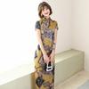 Lady Petticoats Plus Size Women Cheongsam Floral Print Slim Short Sleeve Splits Midi Dress for Party