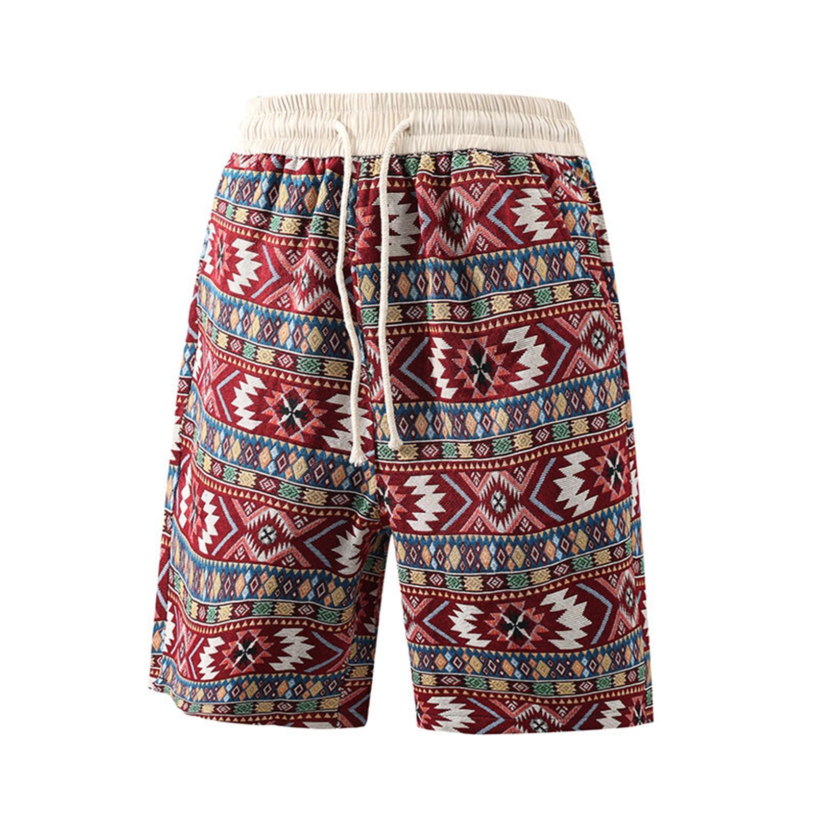

Мужские летние шорты в гавайском этническом стиле, унисекс, на шнурке, модные спортивные повседневные пляжные шорты L красный