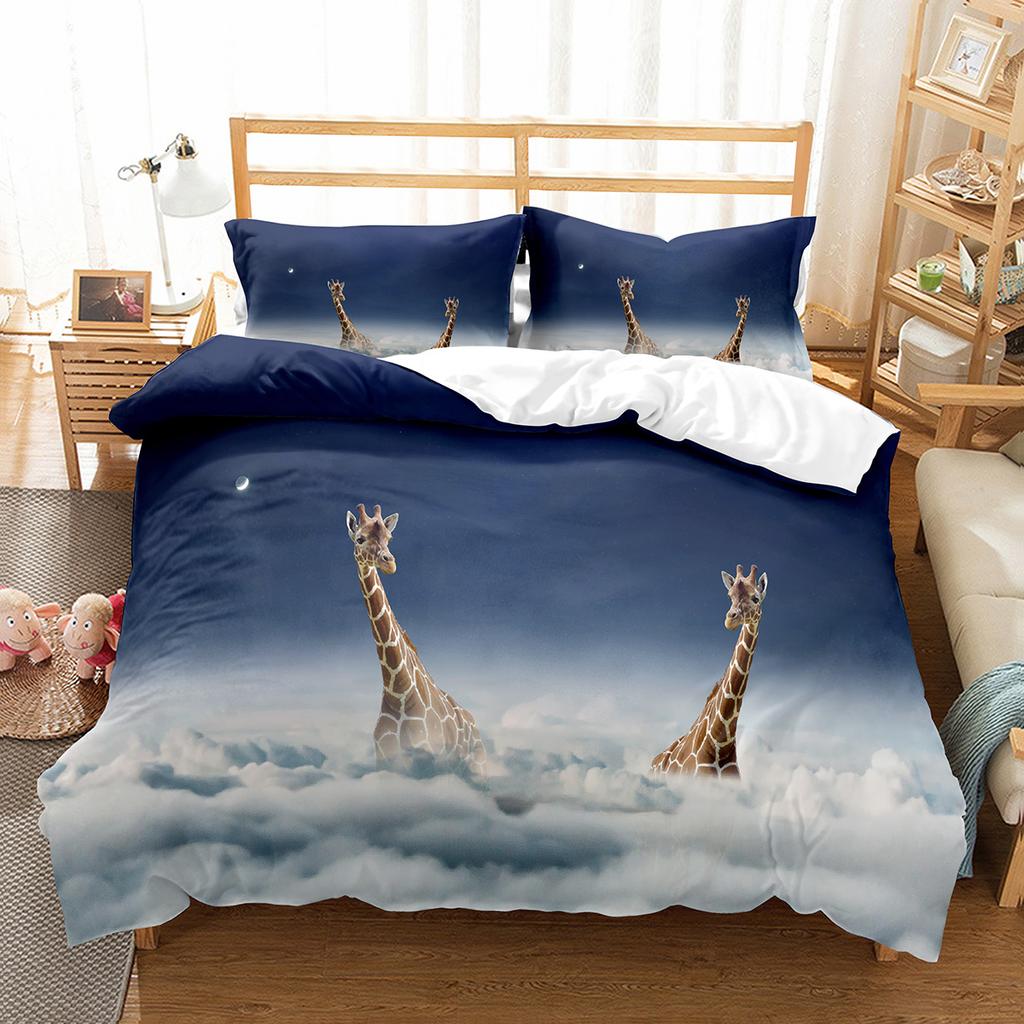 Farbenfrohe Giraffe Bettbezug-Set Niedliches Wildtiermuster Polyester Bettdeckenbezug Einzel-Doppelgröße für Kinder Bettwäsche-Set
