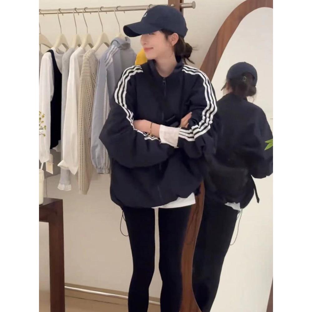 

Women s Striped Stand-Collar Windbreaker Jacket - 2025 Spring Collection, Loose Fit, Embroidered Design. M (52-58 kg)