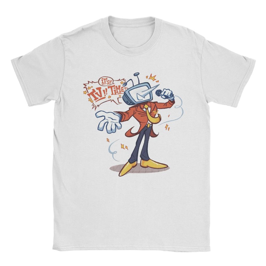 Deltarune Tenna TV Time T-Shirts for Men Humor Pure Cotton Tees O Neck Short Sleeve T Shirt Summer Tops