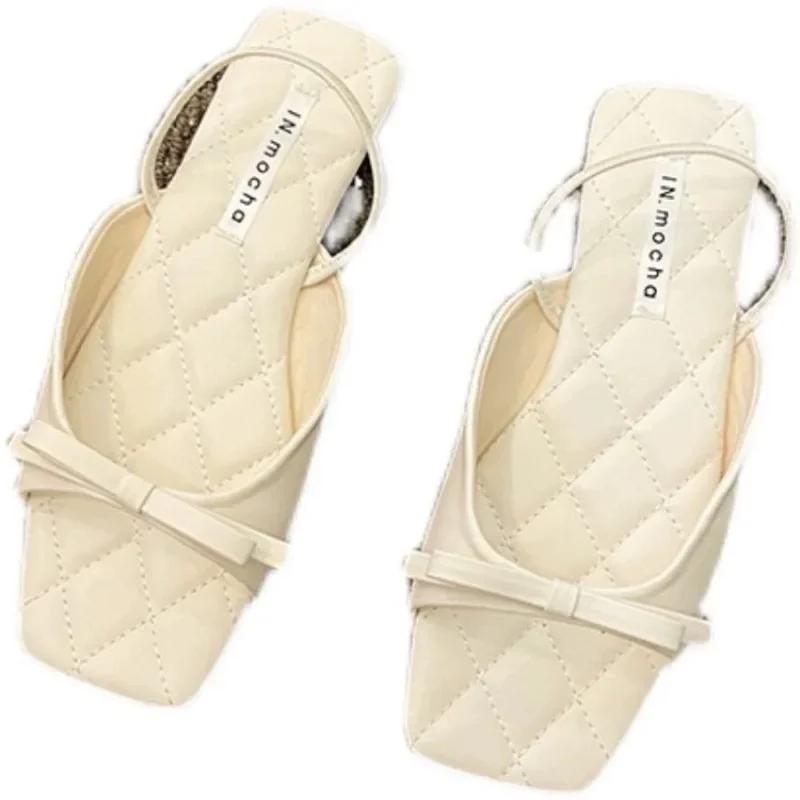 Summer New Women's Slippers Open Toe Square Toe 2024 Brand Shoes for Women Daily Bow Tie Flat Outdoor Women's Slippers Chinelos