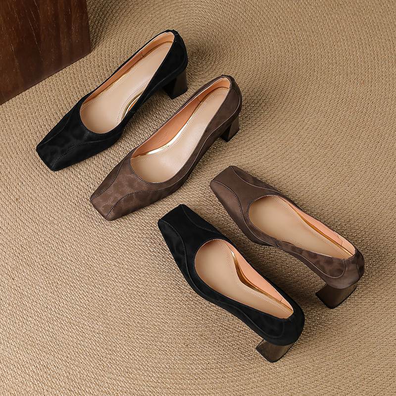 Krazing Pot Vintage Full Grain Leather Summer Autumn Thick High Heels Party Shoes Women Square Toe Leopard Prints Pumps