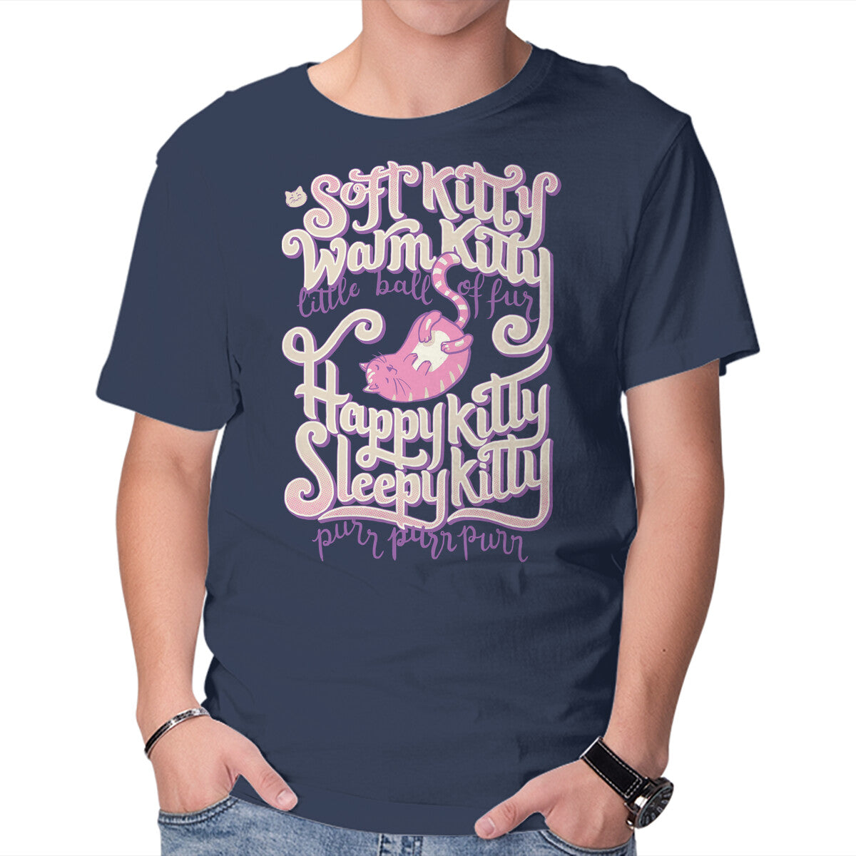 Unisex Crew Neck T-Shirt Soft Kitty Warm Kitty Graphic Short Sleeve Casual Tee M