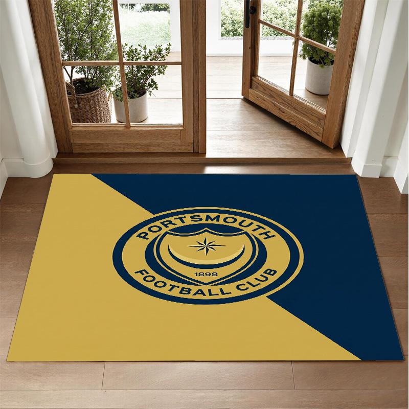 Portsmouth FC Design Crystal Velvet Rug Soft Decorative Mat for Bedroom Entrance