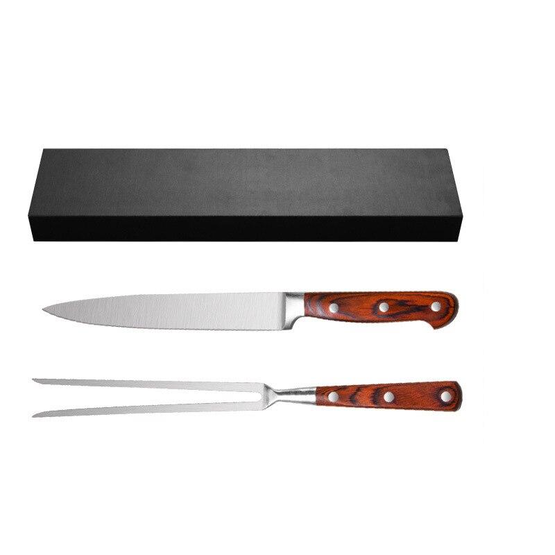 Set Coltello e Forchetta da Barbecue in Acciaio Inossidabile 3Cr13 con Manico Colorato Set di Posate da Cucina Strumenti per la Cottura della Carne Arrosto all'Aperto