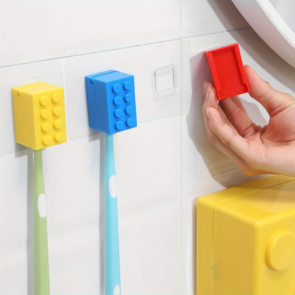 1PC Building block toothbrush holder, non perforated bathroom wall mounted dental appliance storage rack