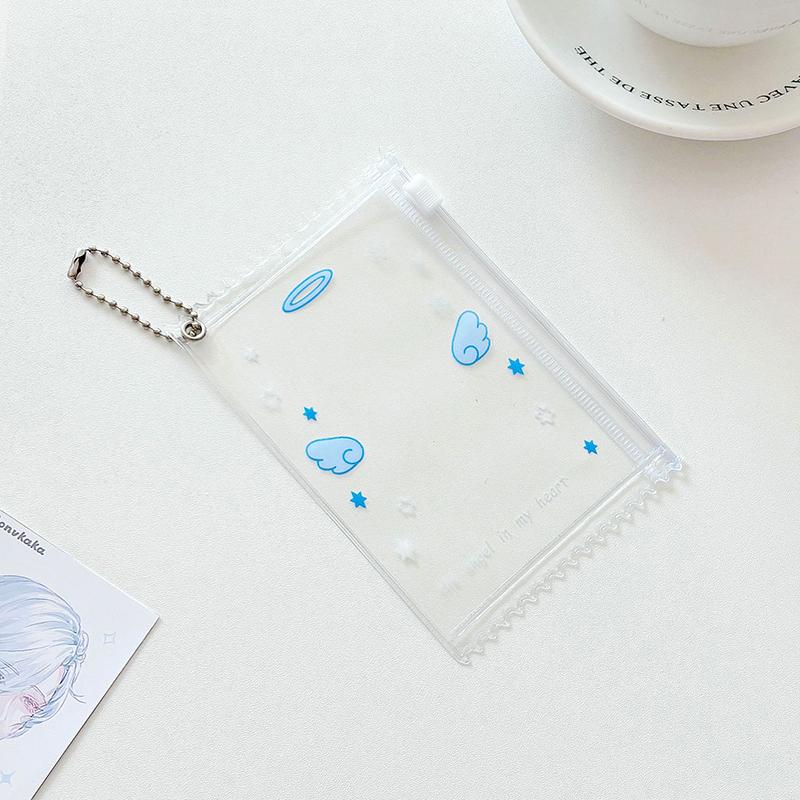 

Transparent Photocard Holder Keychain Kawaii Angel Wings Photo Zipper Card Sleeves Portable Card Display Protector Pendant