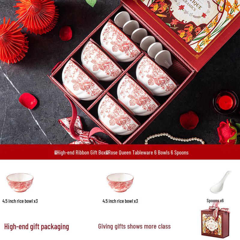 European Red Rose Bone China Tableware Gift Set