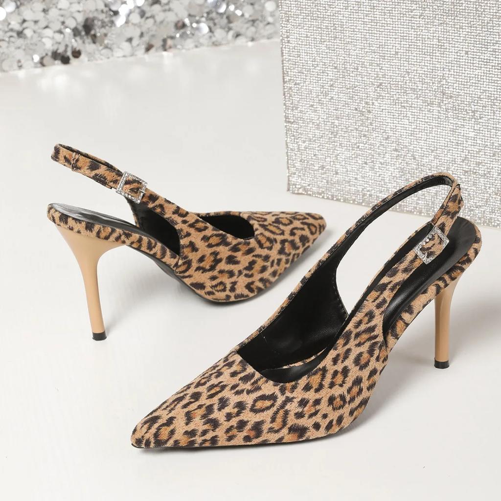 Fashion Fashion Women's Leopard Print Shoes Designer Simple Non-Slip Pointed Toe Ladies Thin Heels Sandals  Comfortable Woman Slippers