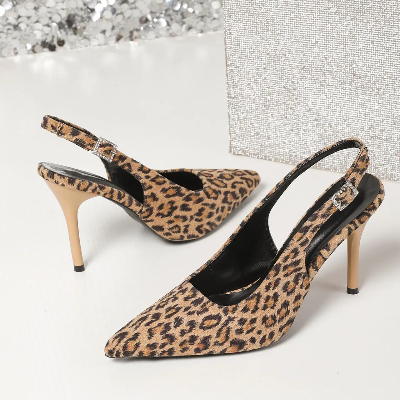 

Fashion Fashion Women s Leopard Print Shoes Designer Simple Non-Slip Pointed Toe Ladies Thin Heels Sandals Comfortable Woman Slippers 43 шоколадный
