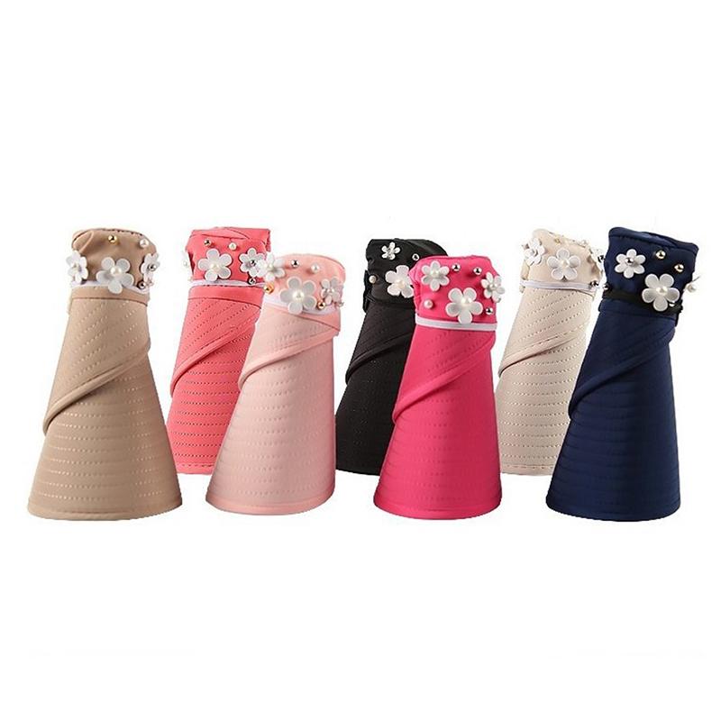 Summer Hats for Women Sun Hat, Foldable Pearl Flower Visor Sunscreen Floppy Cap