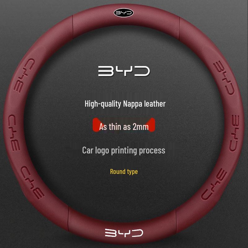 BYD Song PLUS Steering Wheel Cover for Han EV, Tang/Yuan Pro, Dolphin, Seagull, Qin - Genuine Leather