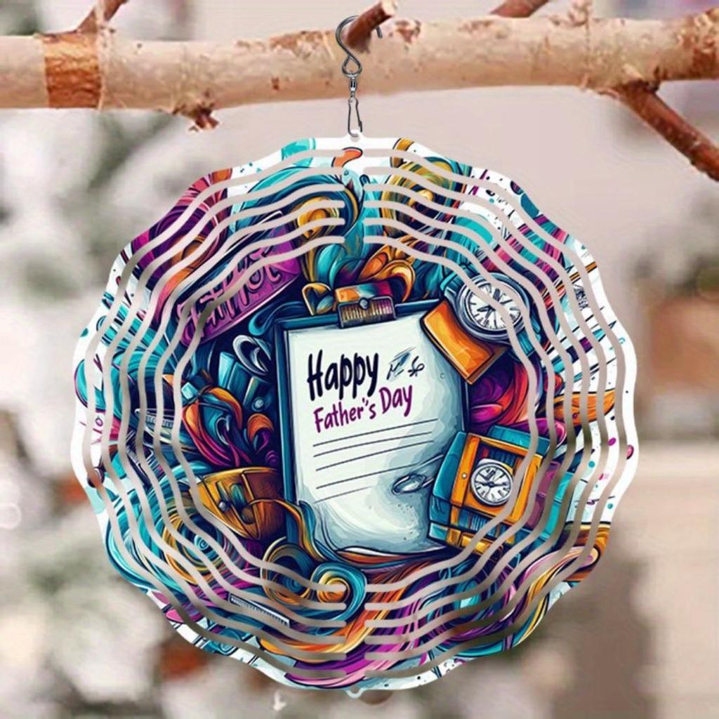 1pc 2D Mandala Metal Wind Chime - Happy Father's Day Gift, Outdoor Garden Sculpture with Rotating Art, No Electricity Needed, Easy to Hang