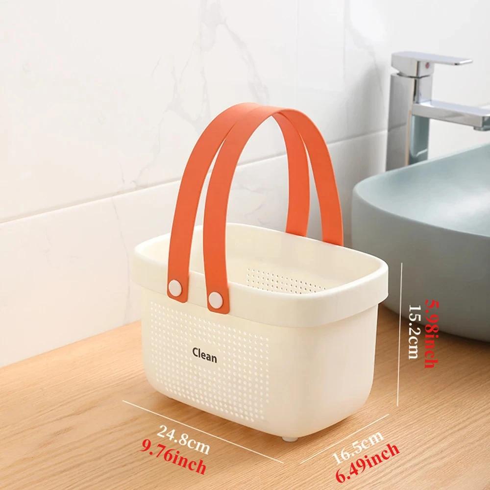 Plastic Storage Basket with Silicone Handles Large Capacity Clothes Organizer for Shower Room Bathroom Washhouse Bathroom Basket