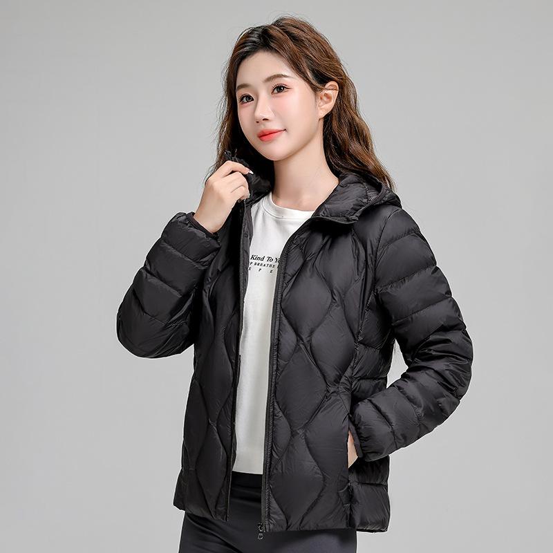 Light Down Jacket Women's Autumn and Winter Thin New Hooded Gourd Pressing Line Women's Stand-up Collar Jacket Winter Clothing