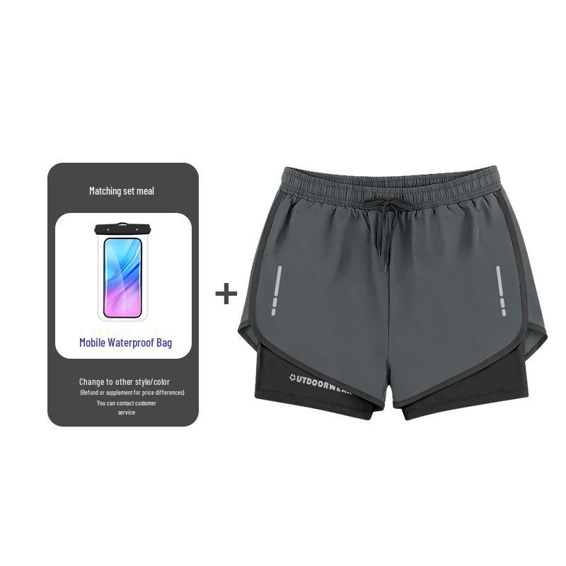 Men's Quick-Dry Swim Trunks: Running, Training, Beach, Double-Layer Anti-Embarrassment, Suitable for European and American Styles.