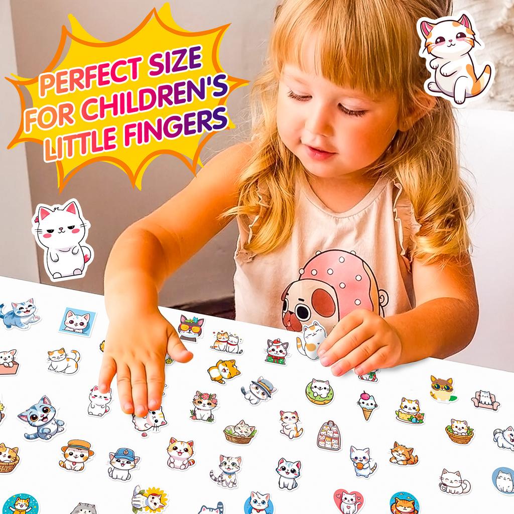 50PCS Cartoon Cute Bread Cat Stickers, Kawaii Japanese Korean Style Cat Head Decals for Girls DIY Decoration