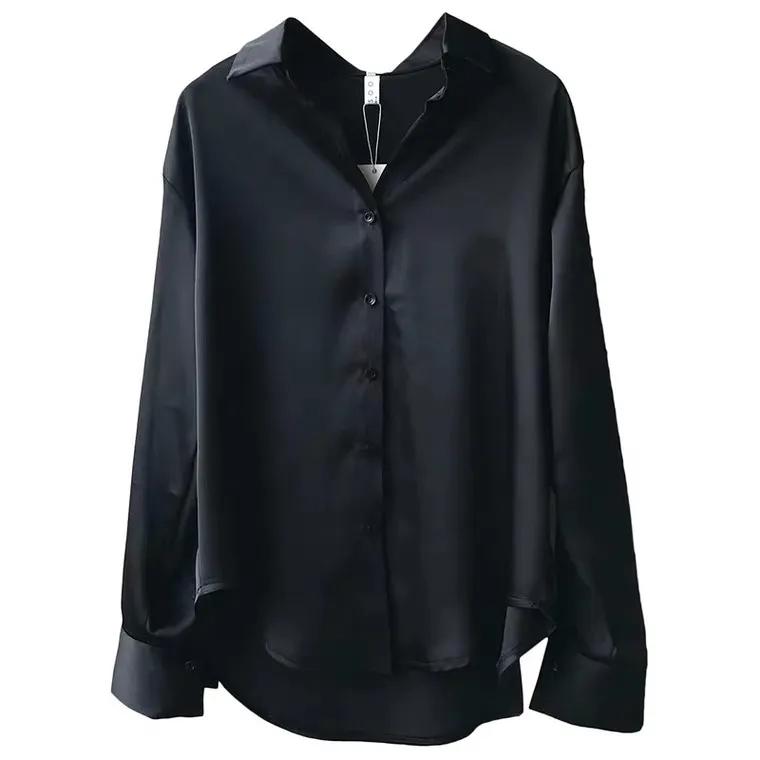 Women's Spring and Autumn Solid Color Buttons Tops Ladies Long-sleeved Lapel Commuter Shirt