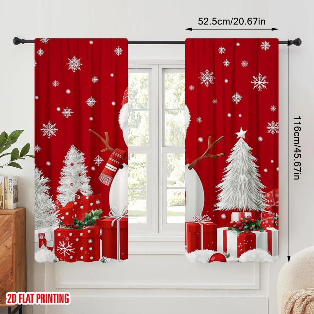 2 Stück, 2D-Flachdruck Beliebte Vorhangpaneele Niedlicher Schneemann Weihnachten Winterurlaub_c (3) 100% Polyester (ohne Stange) Urlaub