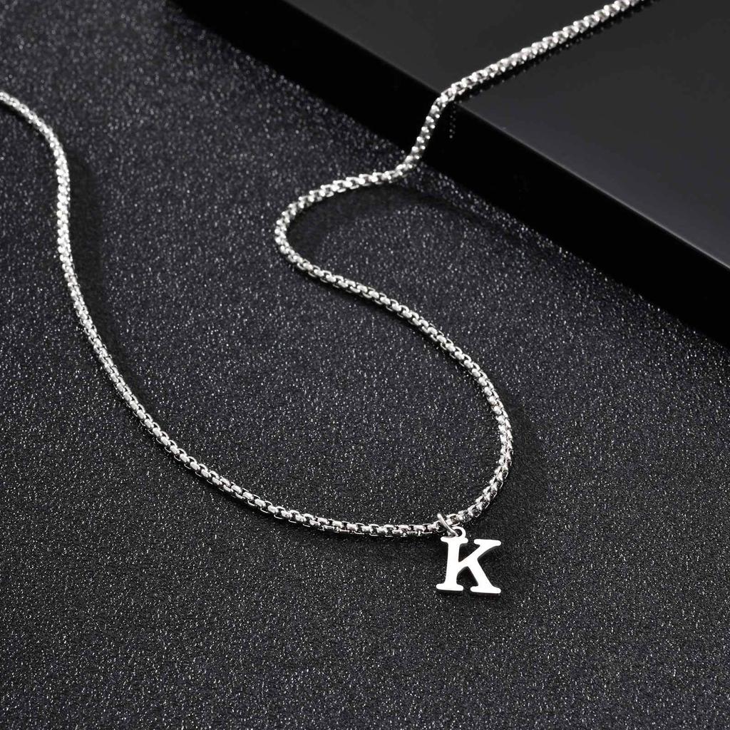 Simple Stainless Steel Initials Letters Necklace for Men Women,Hip Hop Gold Silver Color Box Chain Collars Jewelry Gift