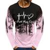 3D potisk Pánské tričko s dlouhým rukávem Faith Hope Love Jaro Podzim Ježíš Srdce Potisk O-neck Pullover Fashion Street Oversized topy