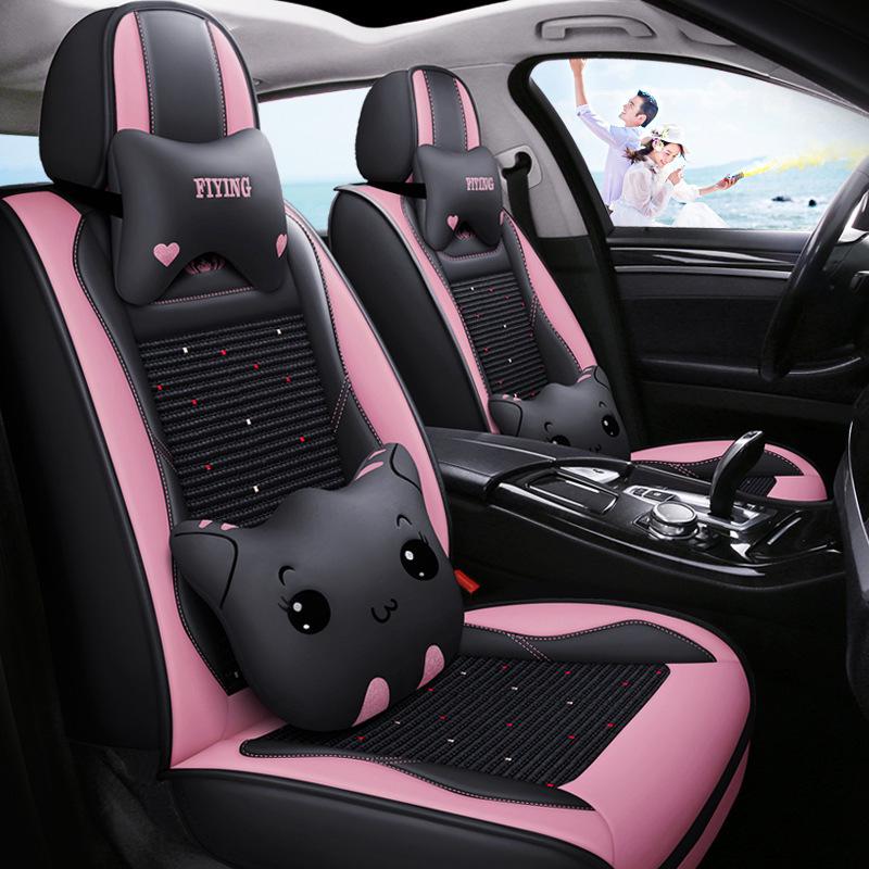 Universal Leather Cartoon Car Seat Covers for All Seasons - Compatible with Reina, MG, K3, K5, Elantra