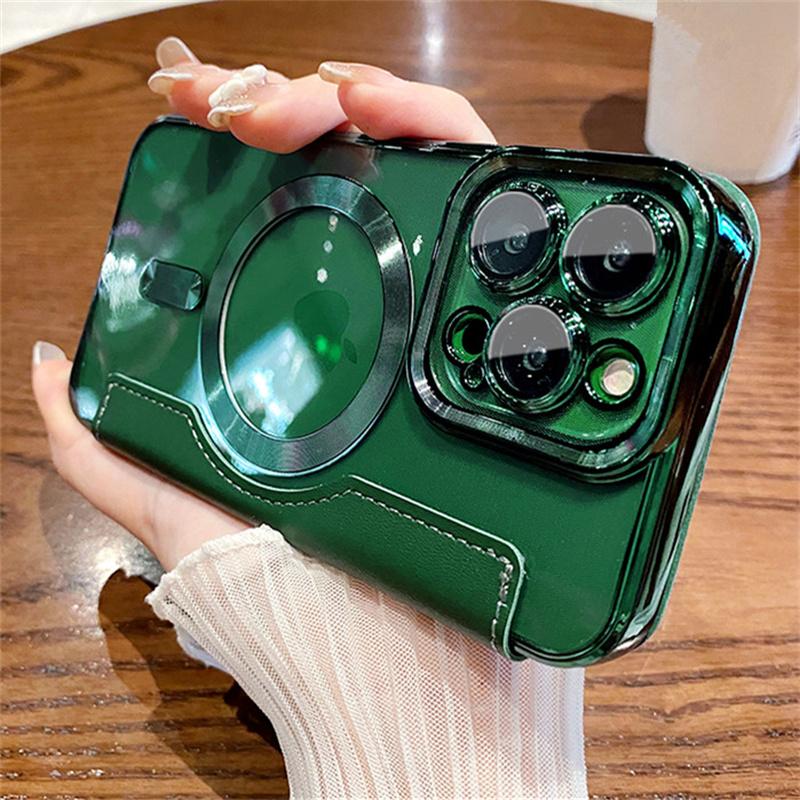 

Модный кожаный чехол Magsafe для iPhone 15 14 12 13 Pro Max с магнитной беспроводной зарядкой, прозрачный силиконовый чехол для Samsung S24 S23 S22 Ultra iPhone 15 зелёный