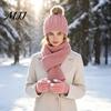 Set Cappello Sciarpa Guanti Invernali Antivento, Guanti Pompon Lavorati a Maglia Caldi Termici Combo, Accessori Morbidi a Maglia Monocolore