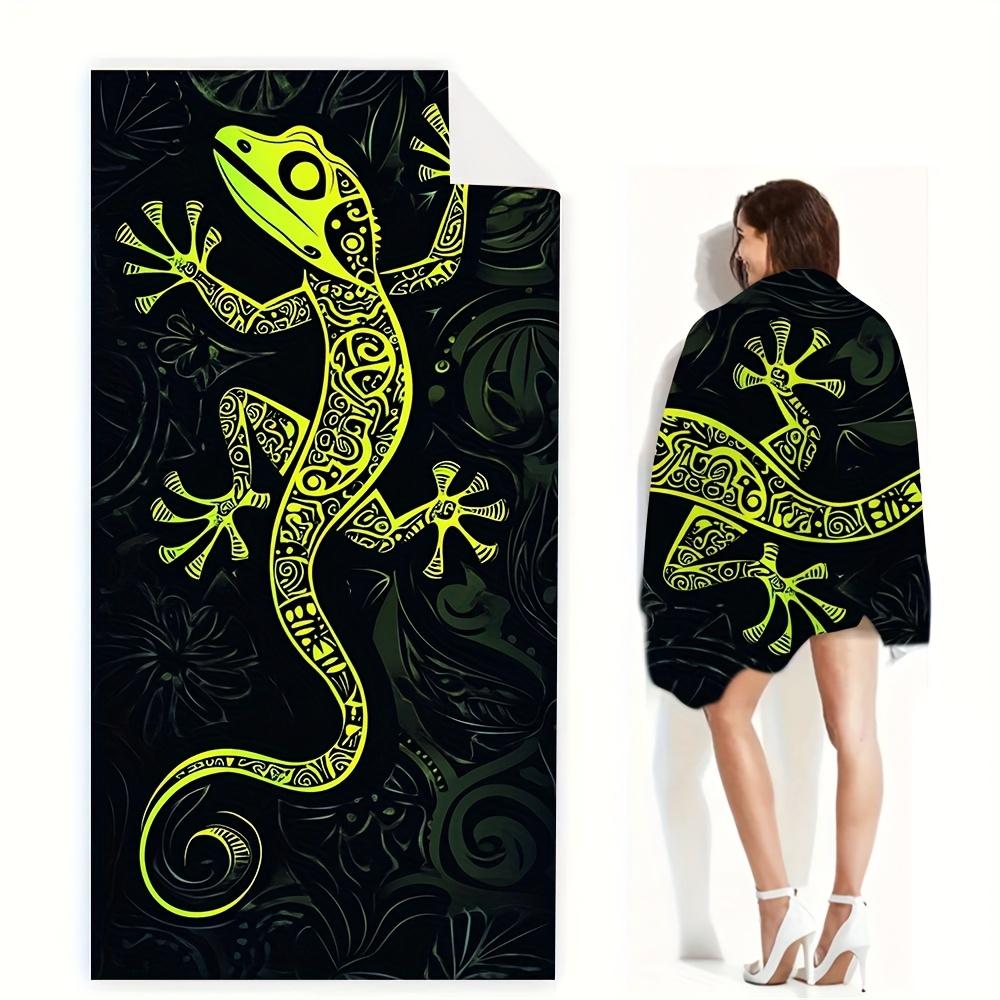 

Green Gecko Pattern Beach Towel, 100% Polyester Quick Absorbing Romantic Design for Couples Wedding Tropical Vacation W30*H60(CM)