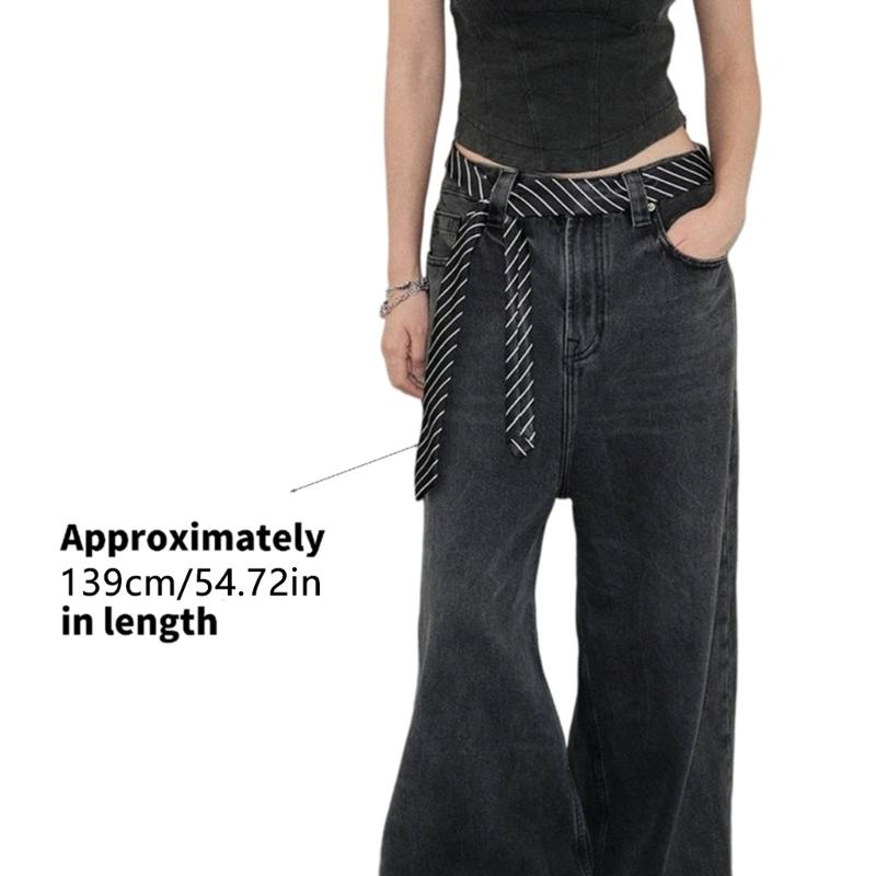 2000s Striped Skinny Necktie Classical Narrow Design Multiuse Tie Waistband Nylon Fashion Accessory For Women Men Unisex