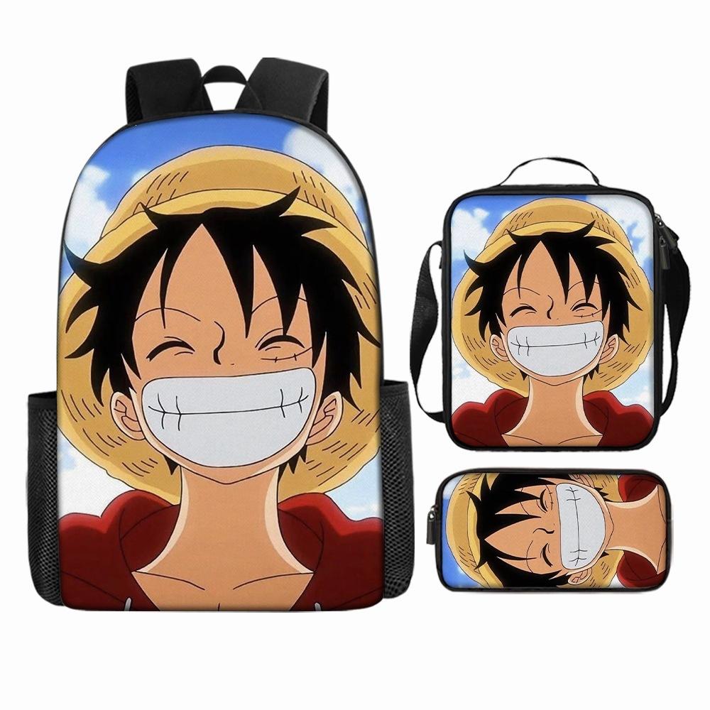 Anime Rucksack Set One Piece Naruto Schultasche für Jungen Schüler Laptop Rucksack Umhängetasche Federmäppchen 3-teilig Große Kapazität Wasserdicht