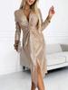 2026 European Style Women's V-neck Sequin Slit Slim Dress