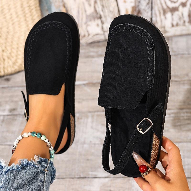 New Women's Shoes with A Large Toe Cap and An Empty Back, Comfortable Soft-soled Suede, Retro Style