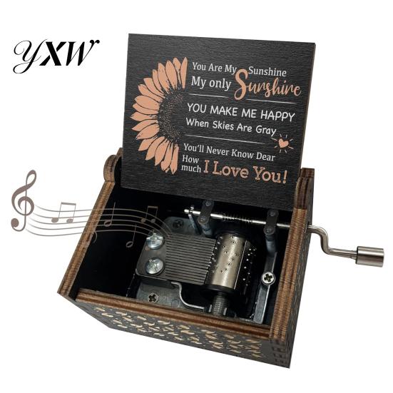Desktop Musical Box Rotary Handle Wooden Music You Are My Sunshine Mini Mechanical Heavy Duty Decoration Girlfriend Boyfriend Wife Husband Birthday