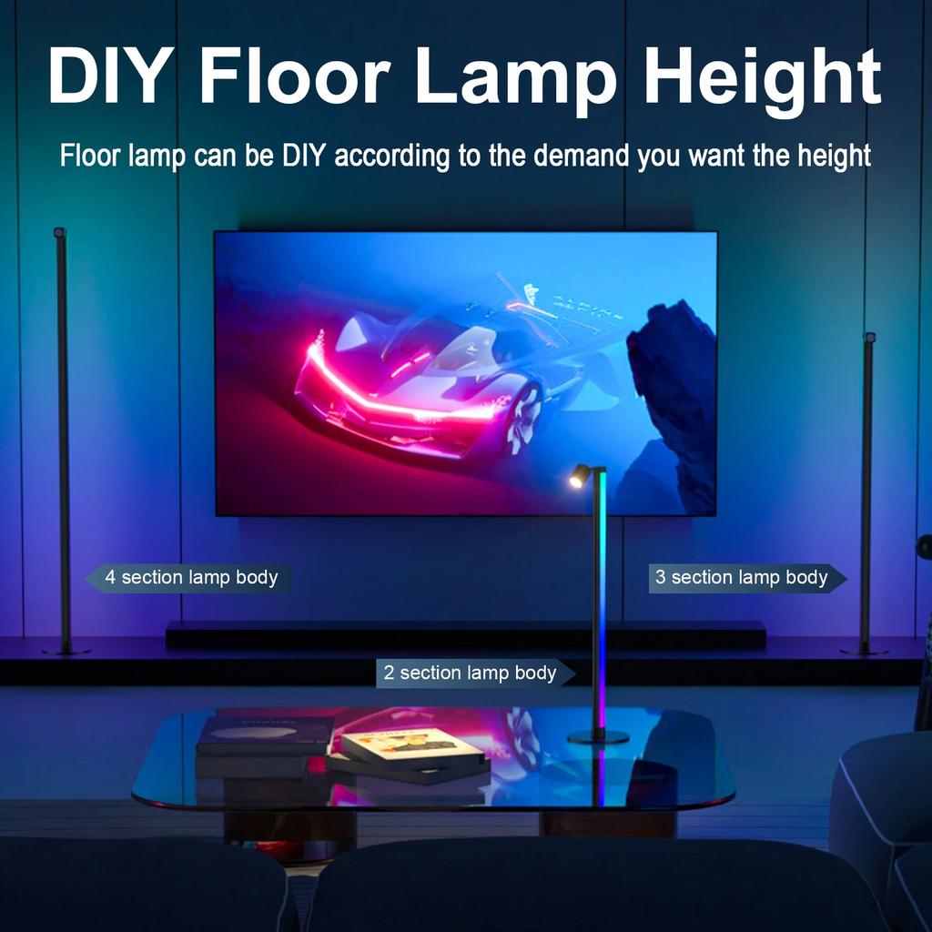 RGB Floor Lamp with Reading Light Heightening 143CM Smart APP Music Mode DIY Custom Colours LED Mood Light Christmas Party Decor