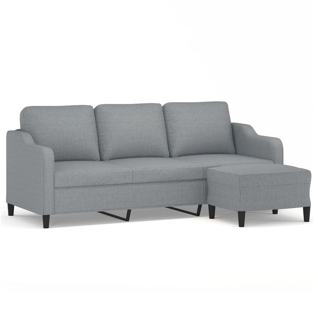 Vidaxl 3-Seater Sofa with Footstool, Light Gray, 180 Cm, Fabric
